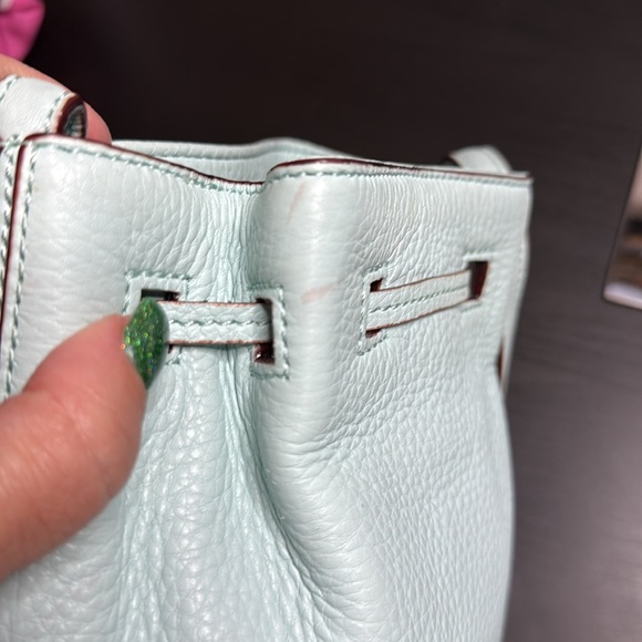 Kate Spade Copper Drawstring Bucket Bag Small Crossbody Strap Lined Light Blue - Picture 11 of 11
